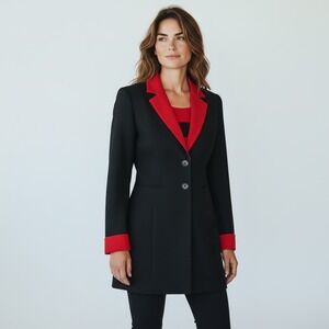 Mary McFadden Collection Womens 8‎ Black Red Longline Blazer & Striped Top Set